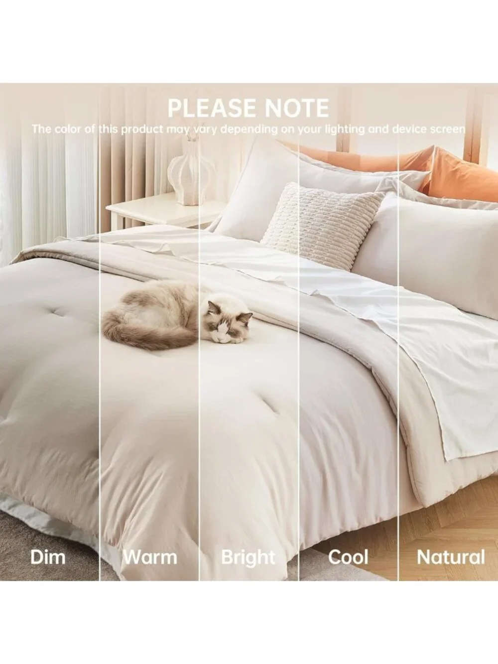 Cozy Beige Queen Comforter Set, 3-Piece Solid Bedding, All-Season Down